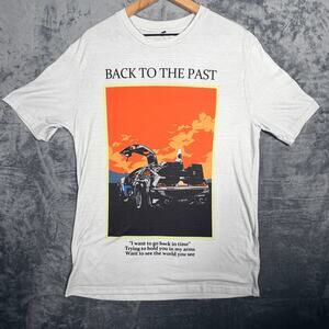 Shein Mens Back To The Future DeLorean T-Shirt White Graphic Movie‎ Sci-Fi Tee